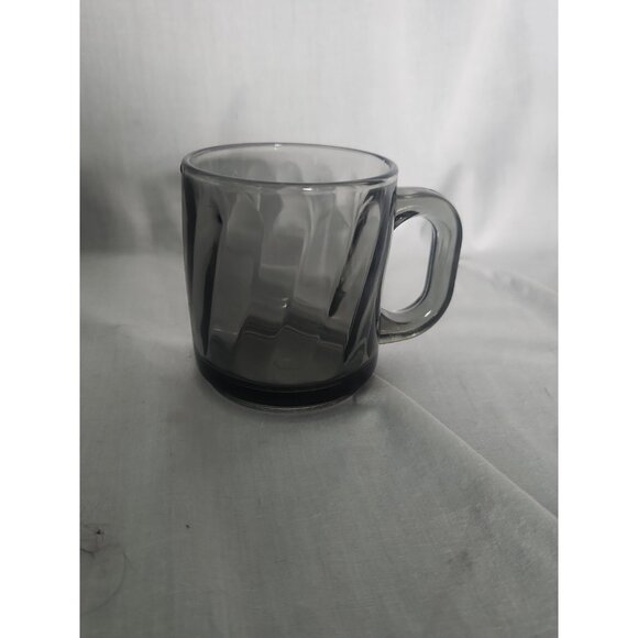 Pair of Vintage Libbey Smoke Gray Swirl Glass 7" Plate & Mug Lunch Dessert - Picture 5 of 11